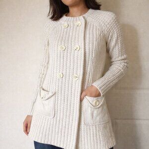 BCBGMaxAzria Merino Wool Double-Breasted Oatmeal Sweater Cardigan - Size XS